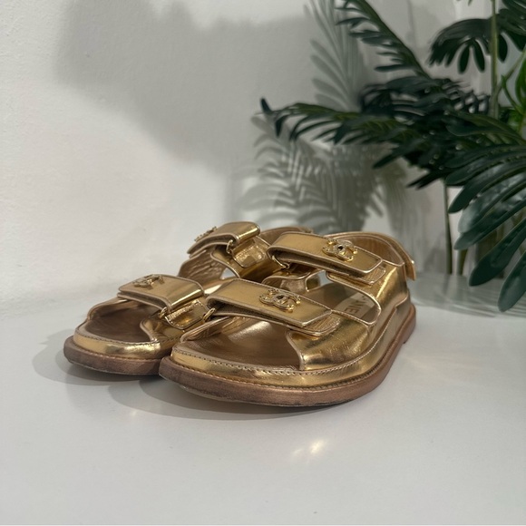 Chanel 22C Rose Gold Dad Sandals Size 37 - Picture 1 of 15